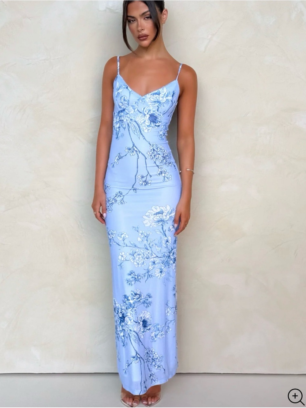 Elegant Sky Blue Floral Slip Maxi Dress